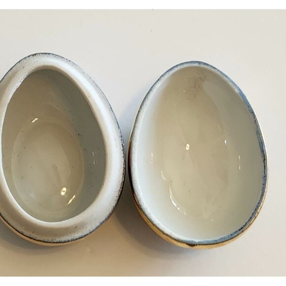 Vintage Limoges France Blue Porcelain Egg Trinket Box Courting Lovers - Picture 2 of 5